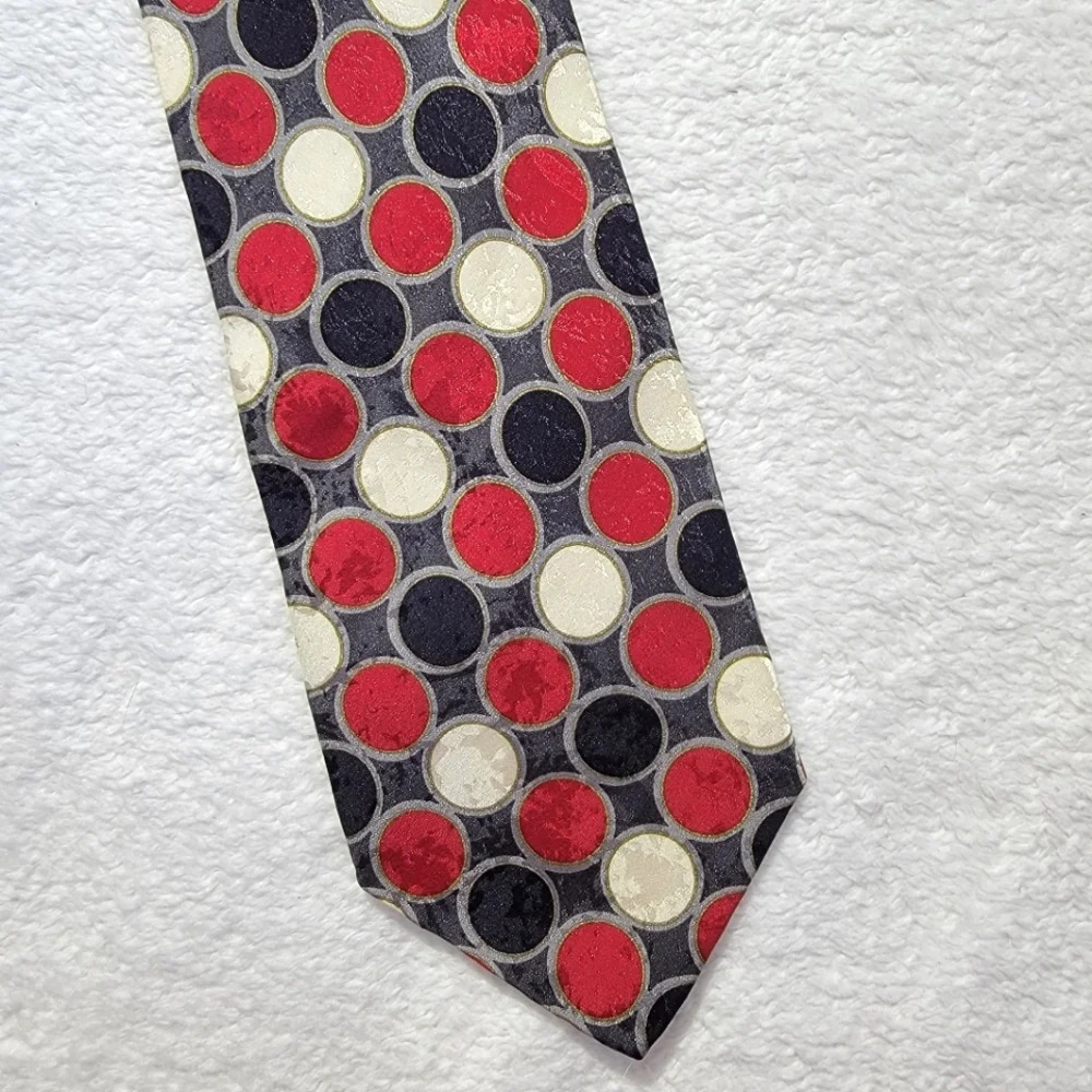 NWOT Fratelli Moda 100% Silk Made In Italy Mens Tie Circles Geometric Red Black